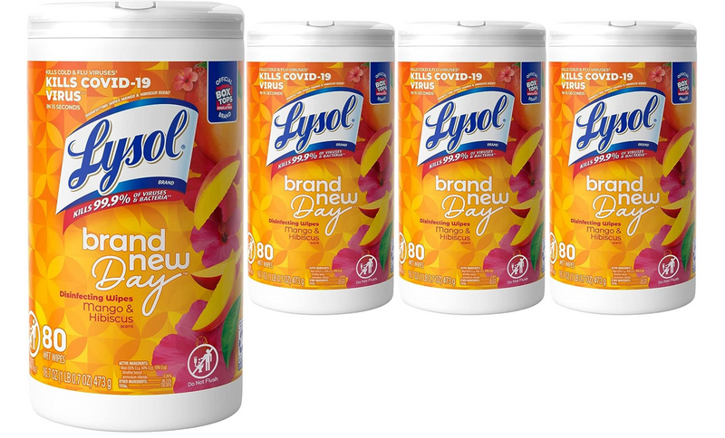 Lysol Disinfectant Wipes, Multi-Surface Disinfectant Cleaning Wipes, For Disinfecting and Cleaning, Mango & Hibiscus, 80 Count (Pack of 4)